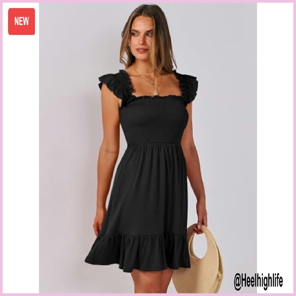 Sleeveless Square Neck Smocked Backless Summer Dress Polyester Rayon - Picture 4 of 8